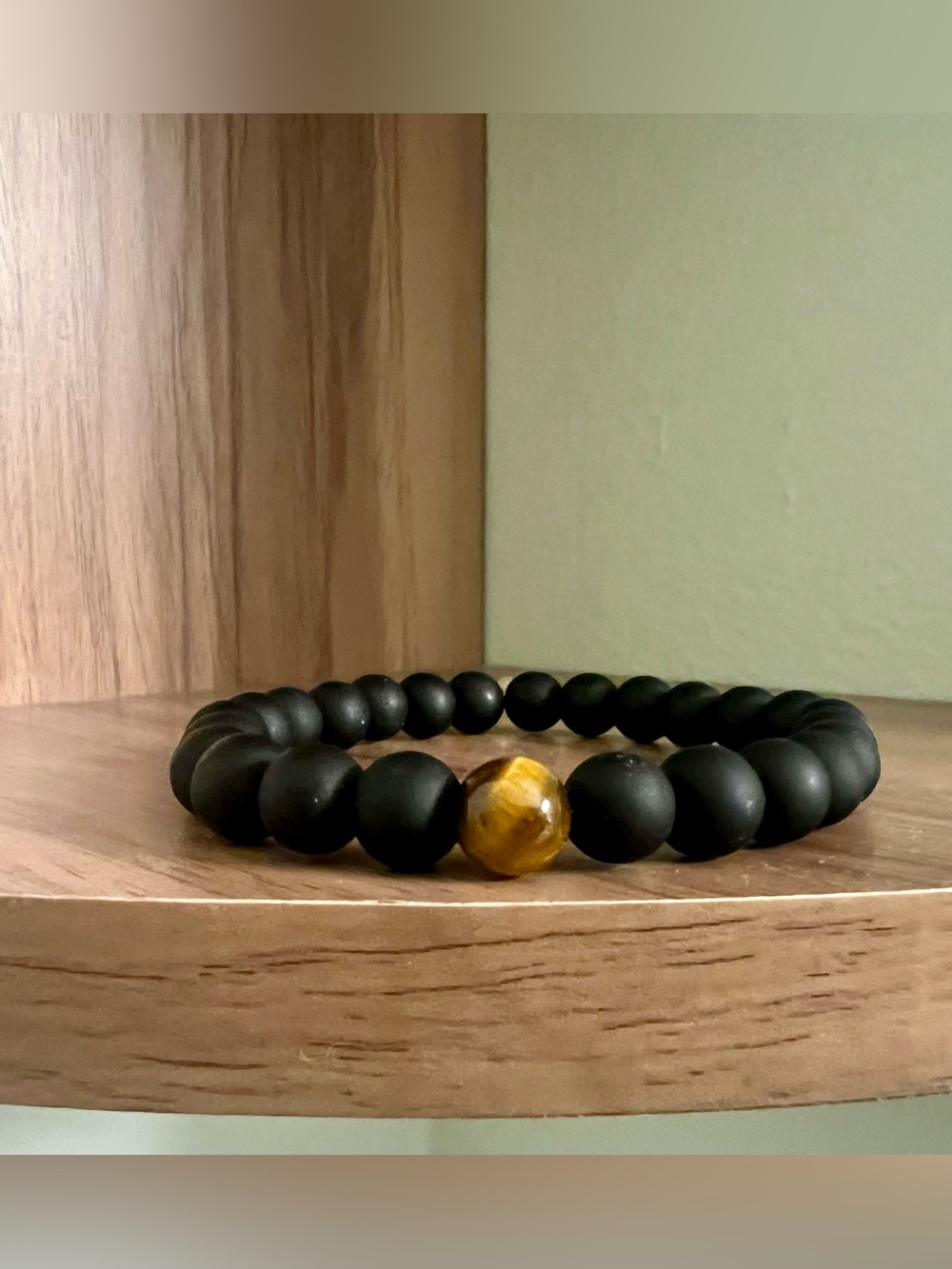Matte Black Beaded Bracelet with Tiger Eye